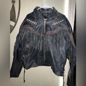 Womens leather fringed jacket